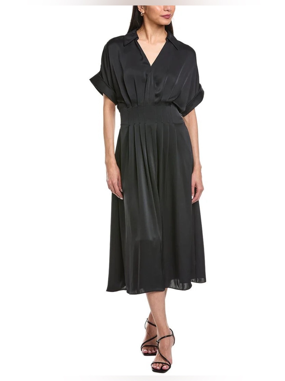 NWT Ramy Brook Navy blue  Midi Shirt Dress with Smocked Waist XXS